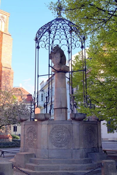 Wappenbrunnen Coat Arms Fountain Topped Bear Sculpture Nikolaikirche Nikolaiviertel Berlin — стокове фото