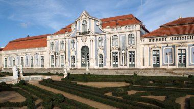 Hanging Gardens of the Palace of Queluz, Ballroom wing in the background, near Lisbon, Portugal - December 23, 2021