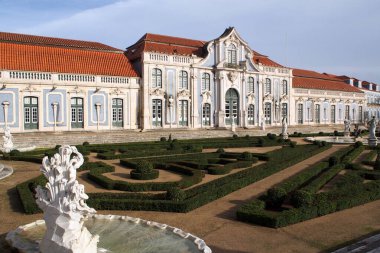 Hanging Gardens of the Palace of Queluz, Ballroom wing in the background, near Lisbon, Portugal - December 23, 2021