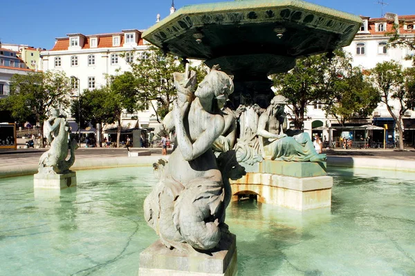 Esculturas Fuente Norte Plaza Rossio Lisboa Portugal Julio 2021 — Foto de Stock