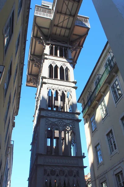 Elevador Santa Justa Details Neo Gothic Wrought Iron Transport Vertical — Fotografia de Stock