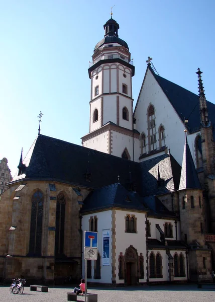 Xvi Wieczna Barokowa Wieża Zegarowa Thomaskirche Kościół Tomasza Znany Współpracy — Zdjęcie stockowe