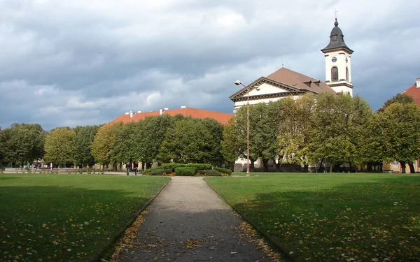 Plac Armii Czechosłowackiej Centrum Miasta Początek Xix Wiecznego Kościoła Garnizonowego — Zdjęcie stockowe