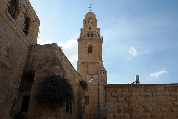 Clocher Abbaye Dormition Sur Mont Sion Vue Cour Jérusalem Israël — Photo