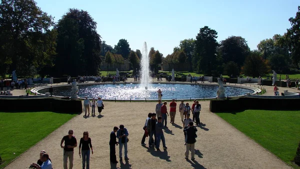 Parc Sanssouci Pelouses Fontaine Eau Vue Depuis Terrasse Jardin Palais — Photo