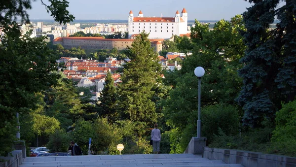 Άποψη Της Πόλης Από Λόφο Slavin Bratislavsky Hrad Hilltop Castle — Φωτογραφία Αρχείου