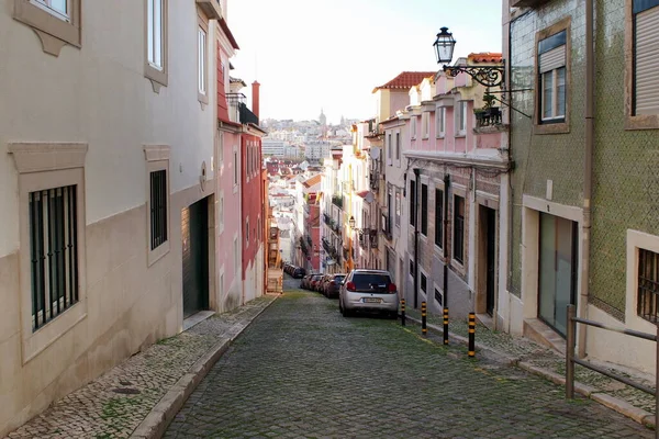 Calle Adoquinada Inclinada Rua Sol Barrio Histórico Santa Catarina Lisboa — Foto de Stock