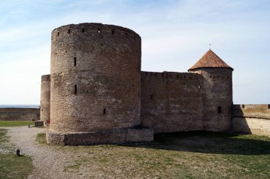 Eski Akkerman Kalesi, Dinyester Estuary sahilinde, ana kale ve kale, Bilhorod-Dnistrovskyi, Odessa Bölgesi, Ukrayna - 29 Mart 2019