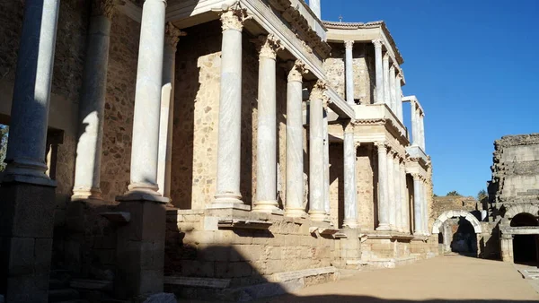 Ancient Roman Theater Built Colonnade Front Stage Merida Spain January — Stock Photo, Image