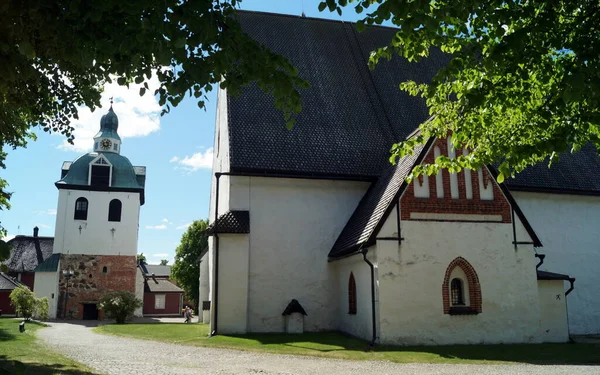 Porvoo Katedrális Harangtoronnyal Fehér Kőfalak Gótikus Elemekkel Első Finn Diéta — Stock Fotó