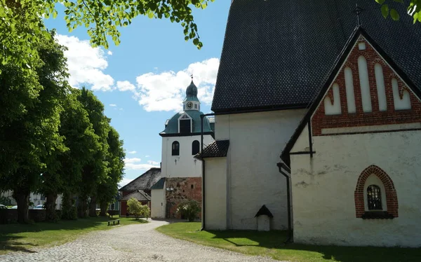 Porvoo Cathedral Bell Tower White Stone Walls Gothic Elements Built — 图库照片
