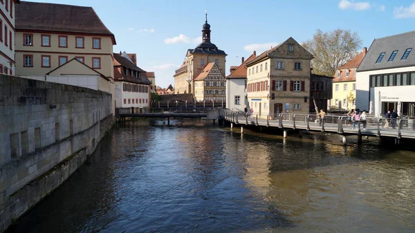 Old Town Banks Left Arm Regnitz River Bamberg Germany April — Fotografia de Stock