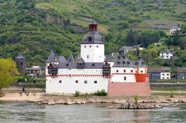 Pfalzgrafenstein Castle, built on the Falkenau island on the River Rhine in 14th century as a toll-collecting station, Kaub, Germany - May 5, 2022