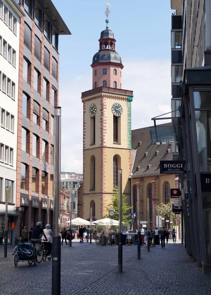 Catherine Church Clock Tower View Steinweg Frankfurt Germany May 2022 — Zdjęcie stockowe