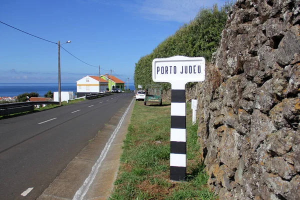 Road Sign Entrance Town Porto Judeu Terceira Azores Portugal July — Foto Stock