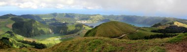 Sete Cidades, panoramic view of the volcanic craters massif from Pico da Cruz, Sao Miguel, Azores, Portugal - July 31, 2022