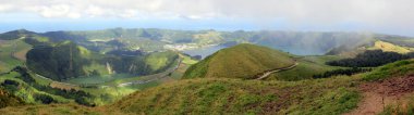 Sete Cidades, panoramic view of the volcanic craters massif from Pico da Cruz, Sao Miguel, Azores, Portugal - July 31, 2022