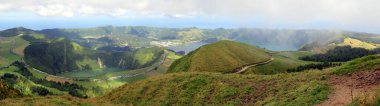 Sete Cidades, panoramic view of the volcanic craters massif from Pico da Cruz, Sao Miguel, Azores, Portugal - July 31, 2022