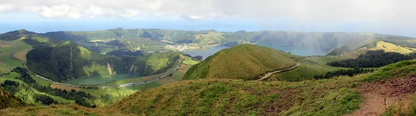 Sete Cidades Panoramic View Volcanic Craters Massif Pico Cruz Sao — Fotografia de Stock