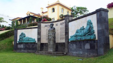 Monument to Antero de Quental, 19th-century famous Portuguese poet, philosopher, and writer, native of the town, Ponta Delgada, Sao Miguel, Azores, Portugal - August 4, 2022