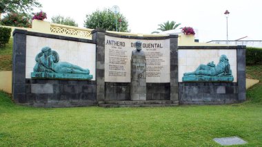 Monument to Antero de Quental, 19th-century famous Portuguese poet, philosopher, and writer, native of the town, Ponta Delgada, Sao Miguel, Azores, Portugal - August 4, 2022
