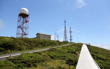Communications tower and antennae at the summit of Serra de Santa Barbara, the tallest point of Terceira Island, Azores, Portugal - July 28, 2022