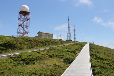 Communications tower and antennae at the summit of Serra de Santa Barbara, the tallest point of Terceira Island, Azores, Portugal - July 28, 2022