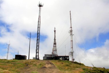 Communications station and antennae on top of the summit of Serra de Santa Barbara, the highest point of Terceira Island, Azores, Portugal - July 28, 2022