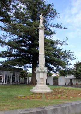 Monument to Jose Silvestre Ribeiro, 19th-century Portuguese politician and historian, in Municipal Garden, Praia da Vitoria, Terceira, Azores, Portugal - July 28, 2022