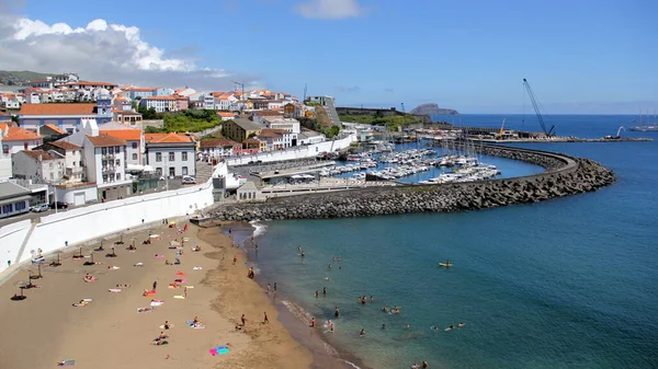 Parte Costera Ciudad Con Playa Puerto Deportivo Angra Heroismo Terceira —  Fotos de Stock
