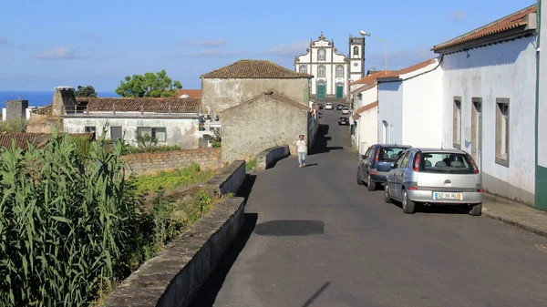 Village Street Leading Church Porto Formoso Sao Miguel Azores Portugal — Foto de Stock