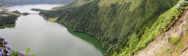 Green Lake Lagoa Verde Från Södra Punkten Vista Rei Nordlig — Stockfoto