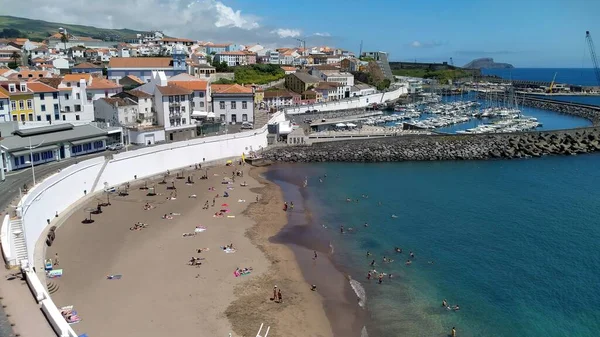 Parte Costeira Cidade Com Praia Marina Angra Heroísmo Terceira Açores — Fotografia de Stock