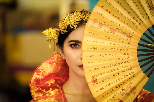 Headshot Retrato Bela Mulher Asiática Traje Vestido Tradicional Chinês — Fotografia de Stock