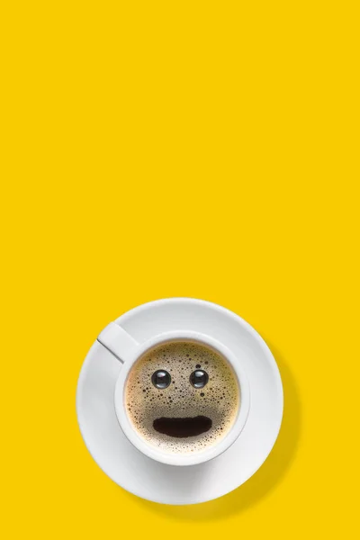 Bebidas Fundo Xícara Café Expresso Quente Com Bolha Café Sorriso — Fotografia de Stock