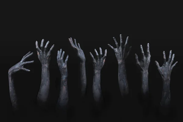 Sfondo Bianco Nero Notte Halloween Molte Mani Spaventose Inquietanti Zombie — Foto Stock