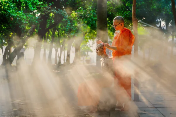 Budist Keşiş Acemi Rahip Olmak Için Yapılan Törende Tay Bir — Stok fotoğraf
