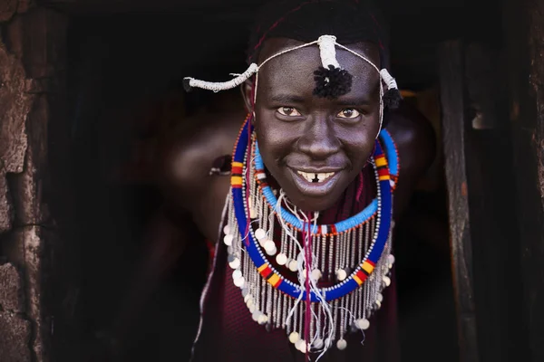 Portrait Maasai Mara Man Traditional Colorful Necklace Maasai Mara Tribe — Fotografia de Stock