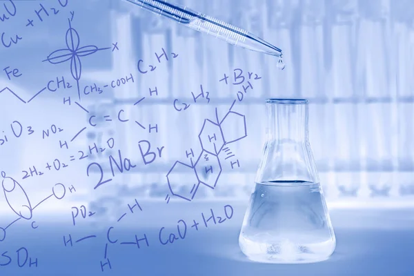 Science Laboratory Background Lab Flask Dropper Drop Some Blue Liquid — Photo