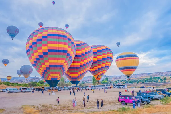 Cappadocia Turchia Settembre 2022 Veduta Panoramica Della Mongolfiera Terreno Lancio — Foto Stock