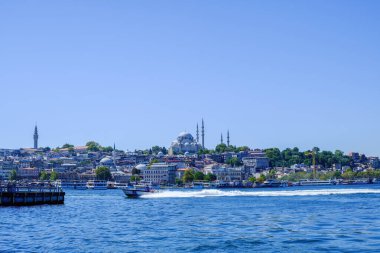 Galata Köprüsü 'nden Süleyman Camii manzaralı İstanbul kentinin manzarası