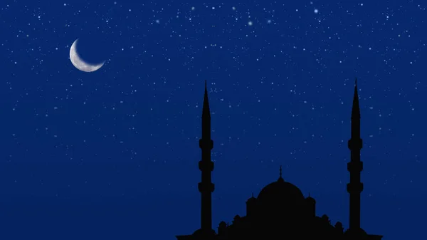 Islamic Background Silhouette Islamic Mosque Background Blurred Starry Sky Night — Stock Photo, Image