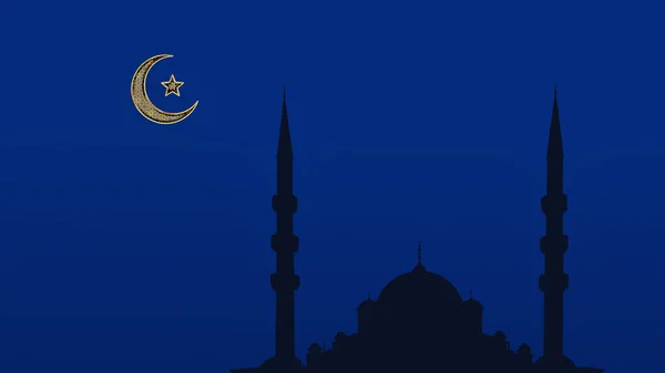 Illustration Silhouette Islamic Mosque Background Symbol Moon Star Blue Sky — Stock Photo, Image