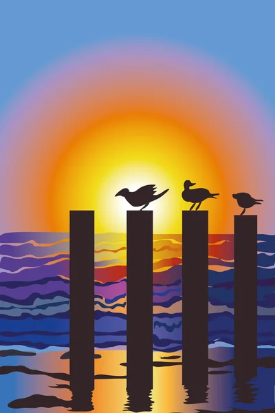 Havet med fåglar — Stock vektor