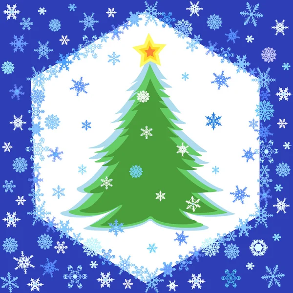 Kar taneleri çerçeve ve Noel ağacı — Stok Vektör