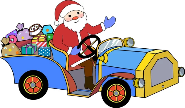 Santa Claus and retro car — Stock Vector