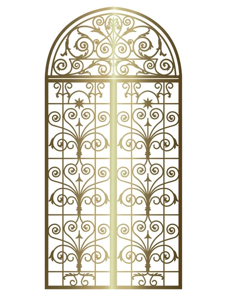 Арочные металлические ворота с коваными железными орнаментами — стоковый вектор