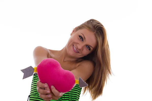 Girl in love holding heart — Stockfoto