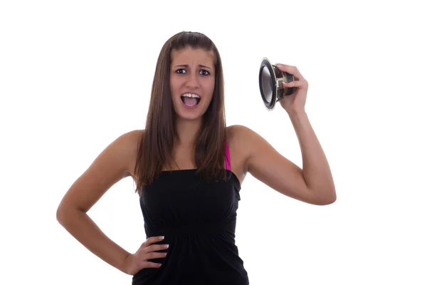 Girl and speaker noise — Stock Photo, Image