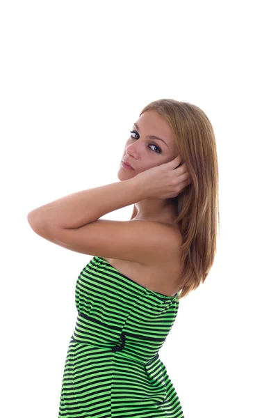 Ragazza in abito verde in possesso — Foto Stock